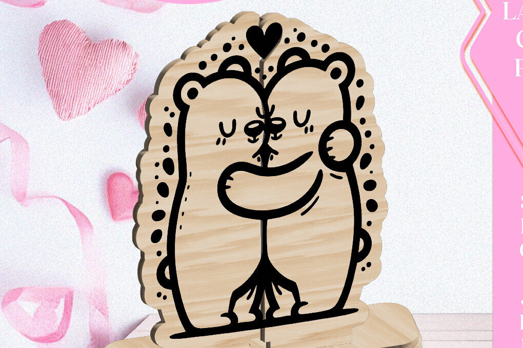 Intra απο ξύλο plywood 3mm-4mm πάχος Bears Love Στολίδι Αγίου Βαλεντίνου Κόψιμο με λέιζερ Δίασταση 3x3 cm INTRAFABR-113266094