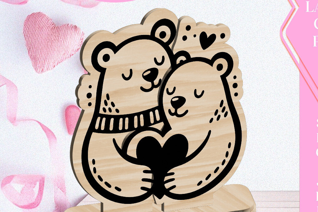 Intra απο ξύλο plywood 3mm-4mm πάχος Bears Love Στολίδι Αγίου Βαλεντίνου Κόψιμο με λέιζερ Δίασταση 3x3 cm INTRAFABR-113266242