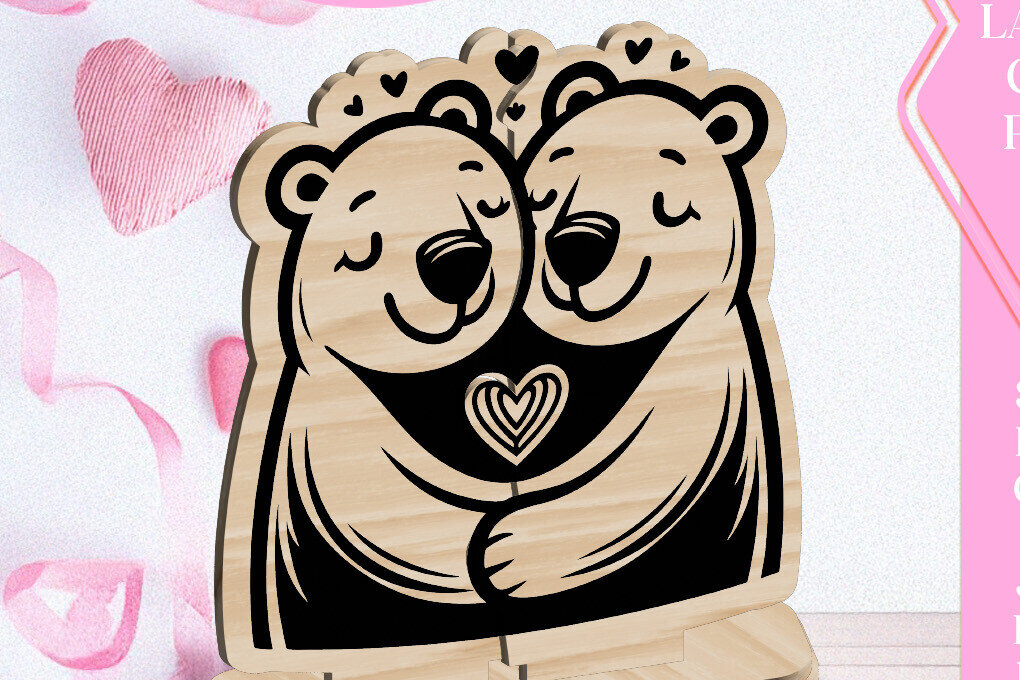 Intra απο ξύλο plywood 3mm-4mm πάχος Bears Love Στολίδι Αγίου Βαλεντίνου Κόψιμο με λέιζερ Δίασταση 3x3 cm INTRAFABR-113265893