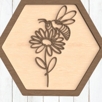 Intra απο ξύλο plywood 3mm-4mm πάχος Bee and Daisy Hexagon Wall Art Δίασταση 8x8 cm INTRAFABR-123125161 - Image 1