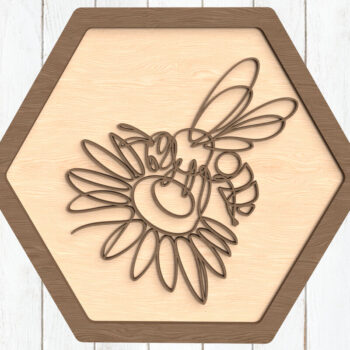 Intra απο ξύλο plywood 3mm-4mm πάχος Bee and Daisy Round Bloom Δίασταση 8x8 cm INTRAFABR-123125212 - Image 1