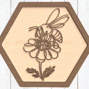 Intra απο ξύλο plywood 3mm-4mm πάχος Bee and Wildflower Hexagon Δίασταση 8x8 cm INTRAFABR-123125206 - Image 1