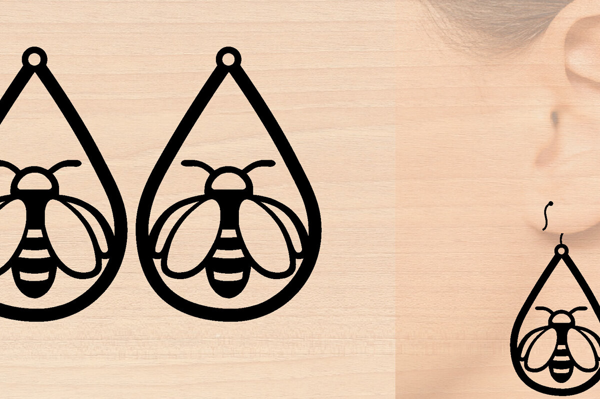 Intra απο ξύλο plywood 3mm-4mm πάχος Σκουλαρίκια Bee Cut  Δίασταση 3x3 cm INTRAFABR-97641003