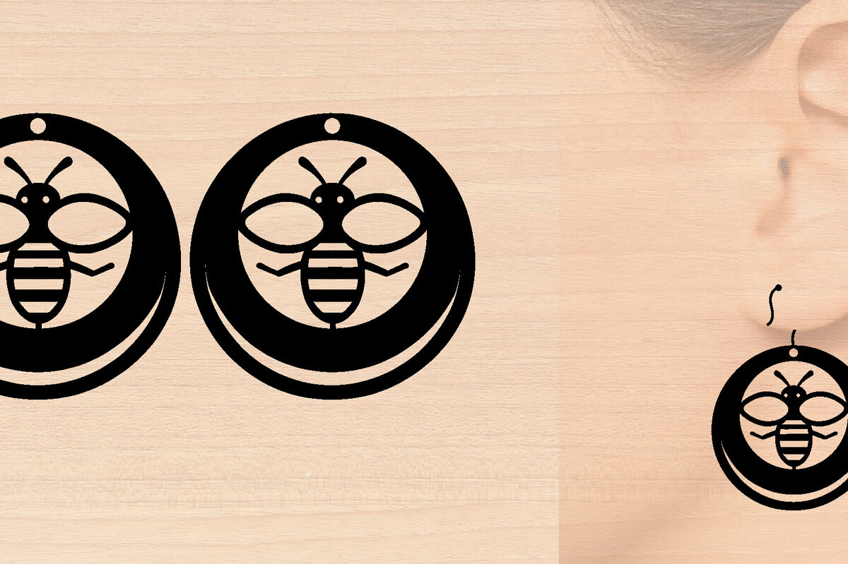 Intra απο ξύλο plywood 3mm-4mm πάχος Σκουλαρίκια Bee Cut  Δίασταση 3x3 cm INTRAFABR-97641041