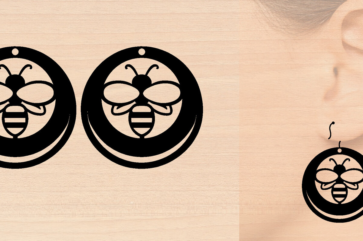 Intra απο ξύλο plywood 3mm-4mm πάχος Σκουλαρίκια Bee Cut  Δίασταση 3x3 cm INTRAFABR-97641108