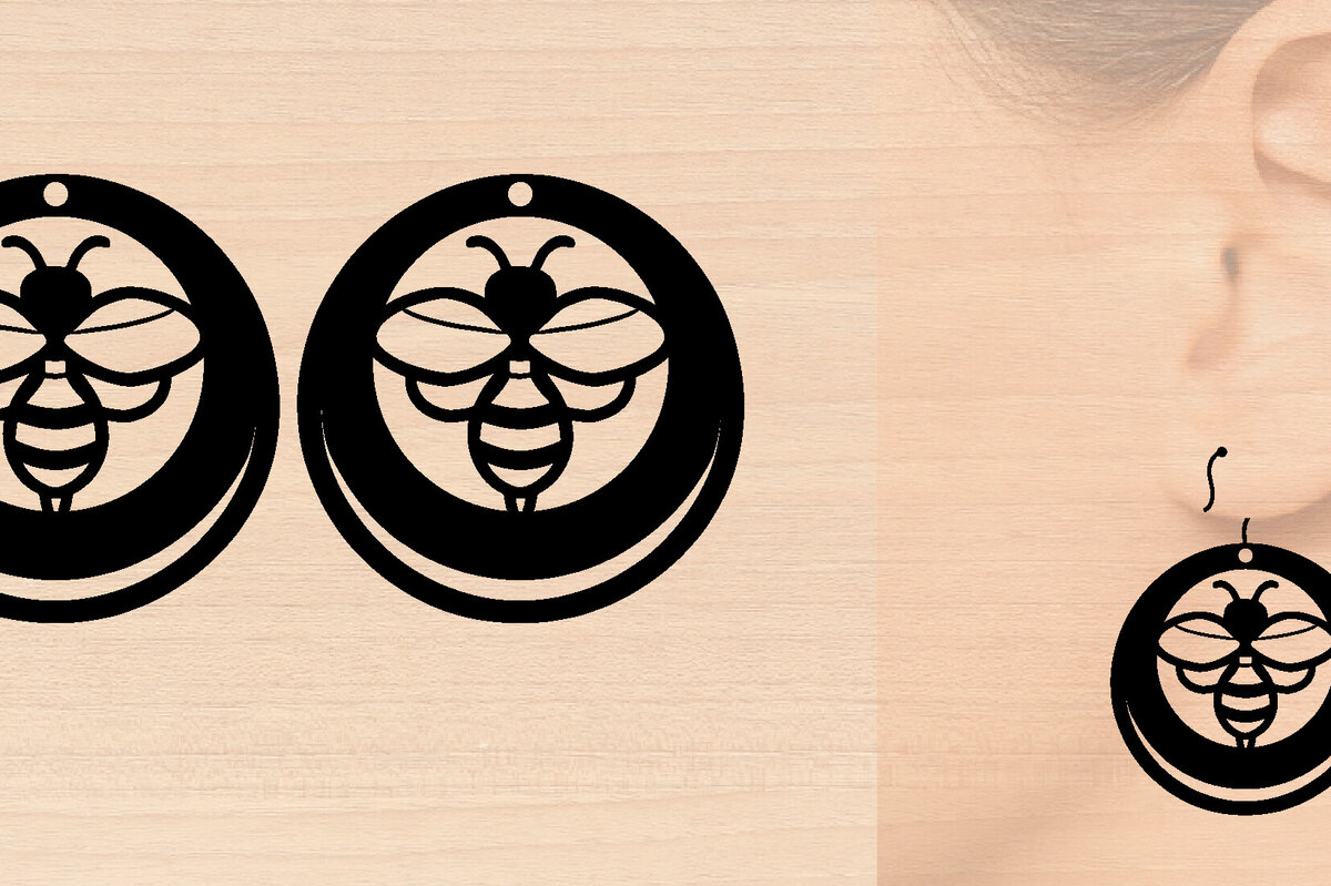 Intra απο ξύλο plywood 3mm-4mm πάχος Σκουλαρίκια Bee Cut  Δίασταση 3x3 cm INTRAFABR-97641231