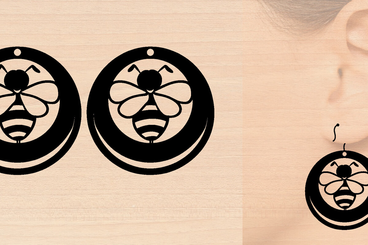 Intra απο ξύλο plywood 3mm-4mm πάχος Σκουλαρίκια Bee Cut  Δίασταση 3x3 cm INTRAFABR-97641363