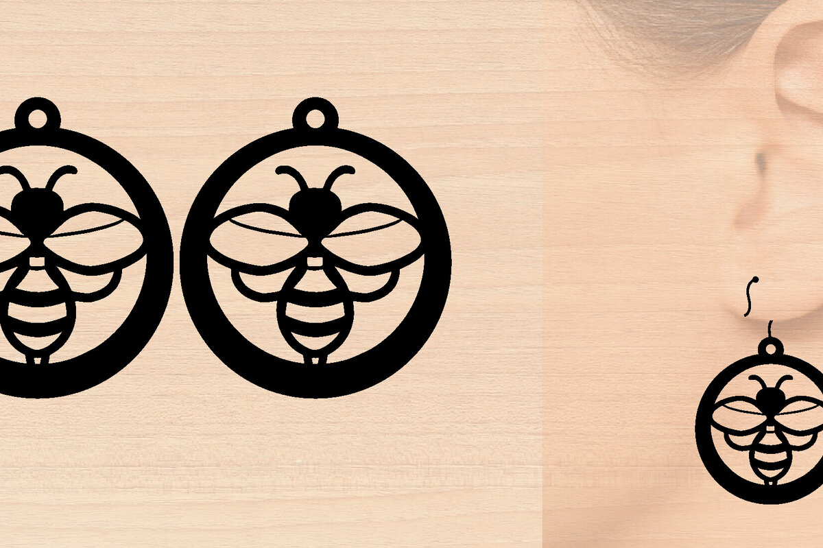 Intra απο ξύλο plywood 3mm-4mm πάχος Σκουλαρίκια Bee Cut  Δίασταση 3x3 cm INTRAFABR-97641790