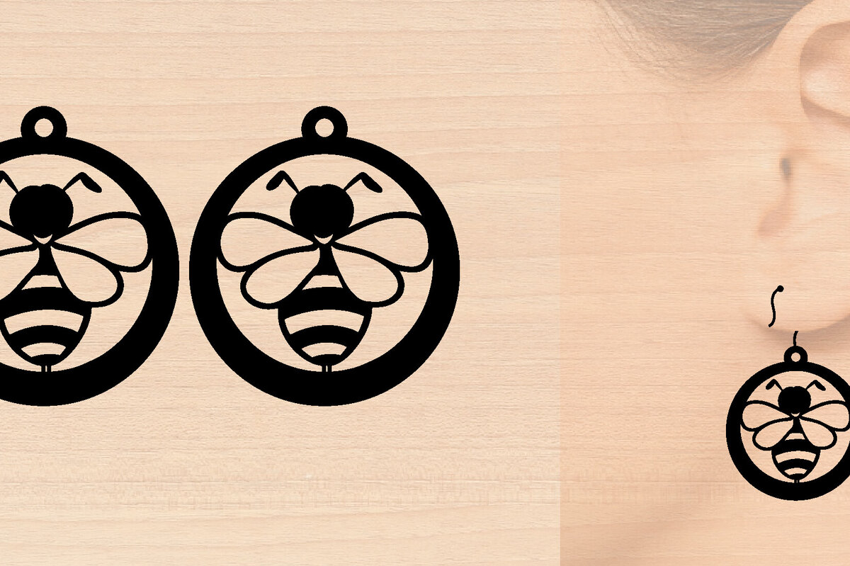 Intra απο ξύλο plywood 3mm-4mm πάχος Σκουλαρίκια Bee Cut  Δίασταση 3x3 cm INTRAFABR-97641825