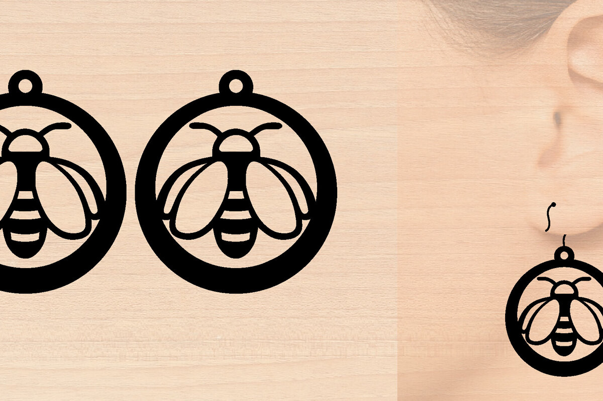 Intra απο ξύλο plywood 3mm-4mm πάχος Σκουλαρίκια Bee Cut  Δίασταση 3x3 cm INTRAFABR-97641871