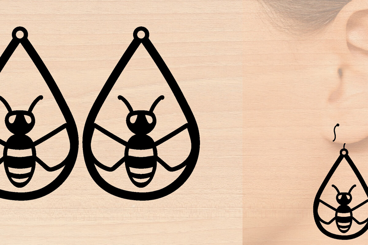 Intra απο ξύλο plywood 3mm-4mm πάχος Σκουλαρίκια Bee Cut Δίασταση 3x3 cm INTRAFABR-97640648 - Image 1