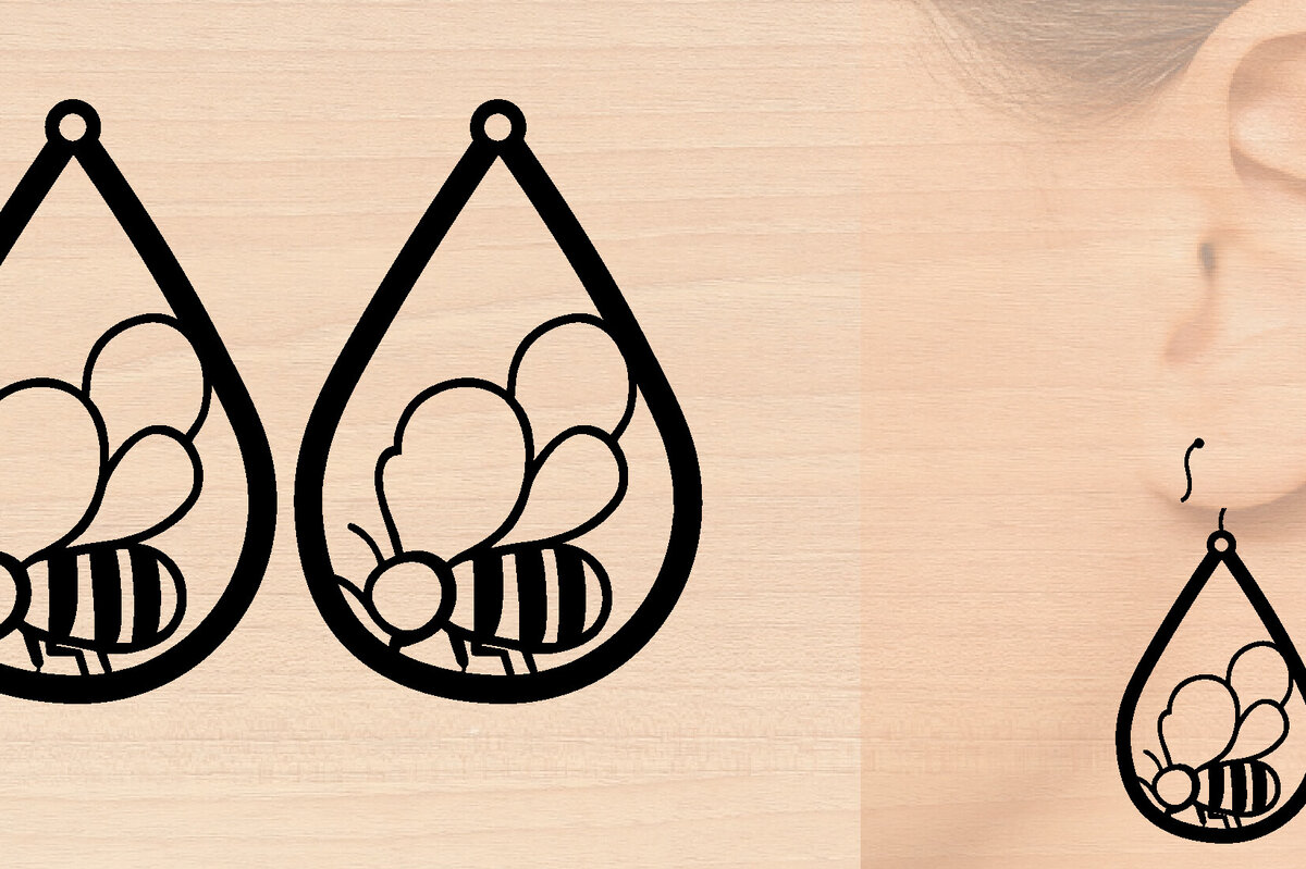 Intra απο ξύλο plywood 3mm-4mm πάχος Σκουλαρίκια Bee Cut  Δίασταση 3x3 cm INTRAFABR-97640781