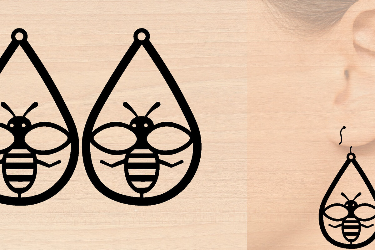 Intra απο ξύλο plywood 3mm-4mm πάχος Σκουλαρίκια Bee Cut  Δίασταση 3x3 cm INTRAFABR-97640923