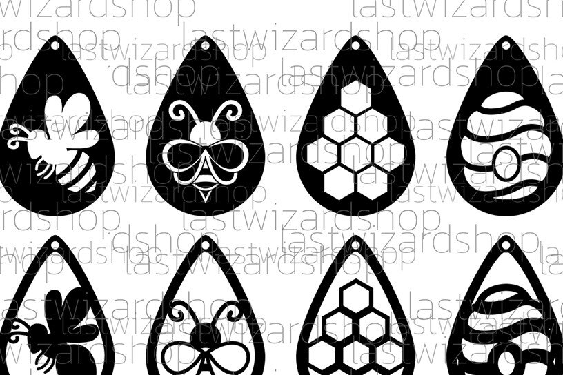 Intra απο ξύλο plywood 3mm-4mm πάχος Bee Earrings , Honey Bee Faux Leather Δίασταση 3x3 cm INTRAFABR-25329113 - Image 4