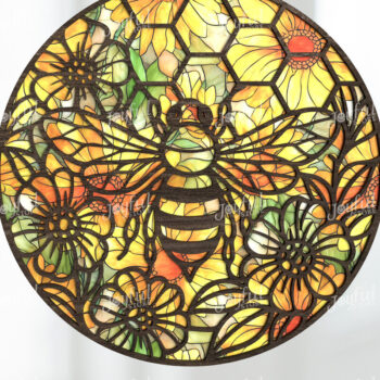 Intra απο ξύλο plywood 3mm-4mm πάχος Bee & Flowers Round Suncatcher Δίασταση 30x20 cm INTRAFABR-124400847 - Image 1
