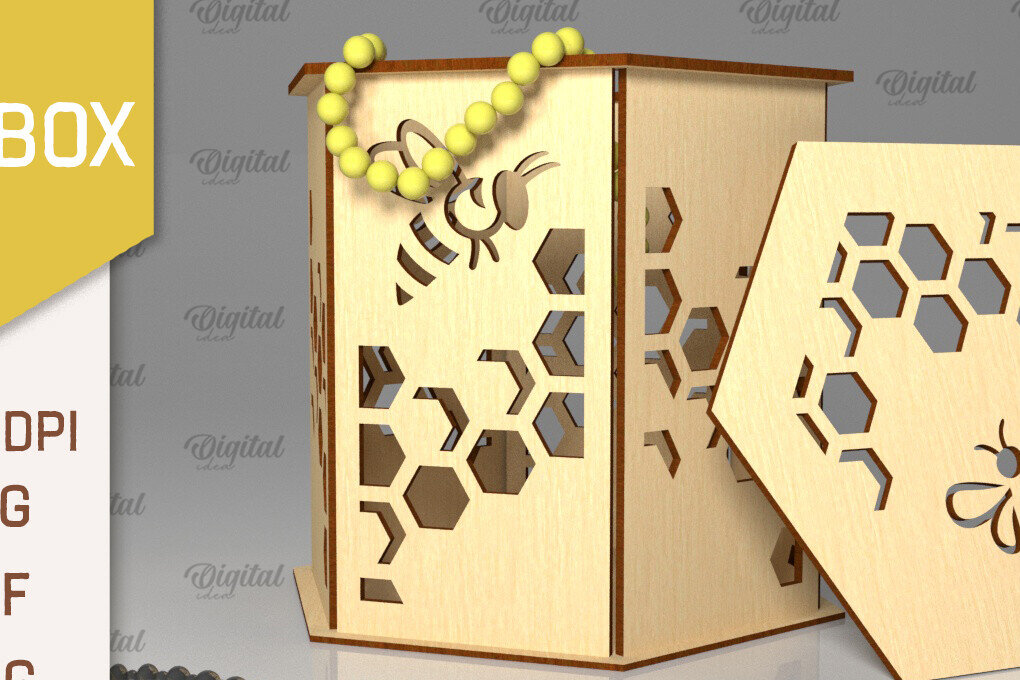 Intra απο ξύλο plywood 3mm-4mm πάχος Bee Gift Box . Μπομπονιέρα Δίασταση 10x10 cm INTRAFABR-102589264