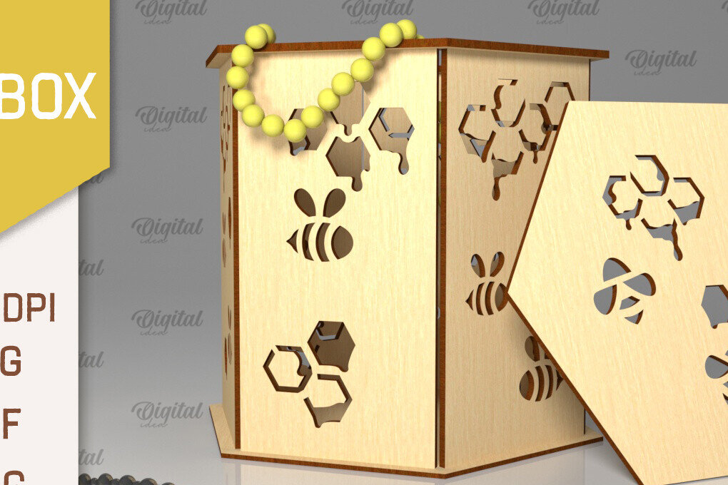 Intra απο ξύλο plywood 3mm-4mm πάχος Bee Gift Box . Μπομπονιέρα Δίασταση 10x10 cm INTRAFABR-102589174