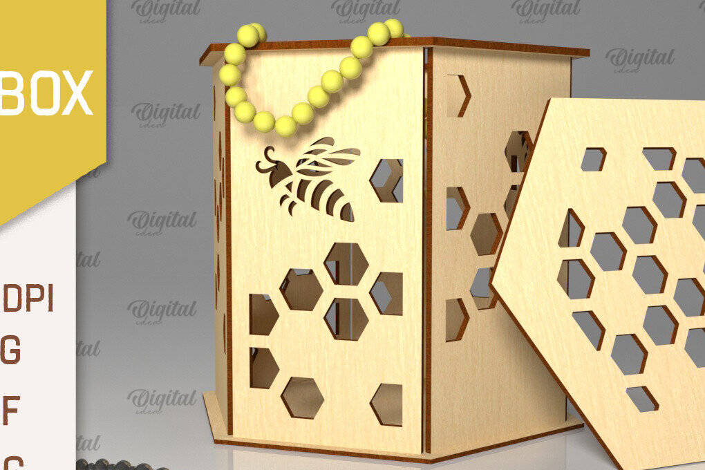 Intra απο ξύλο plywood 3mm-4mm πάχος Bee Gift Box . Μπομπονιέρα Δίασταση 10x10 cm INTRAFABR-102589182