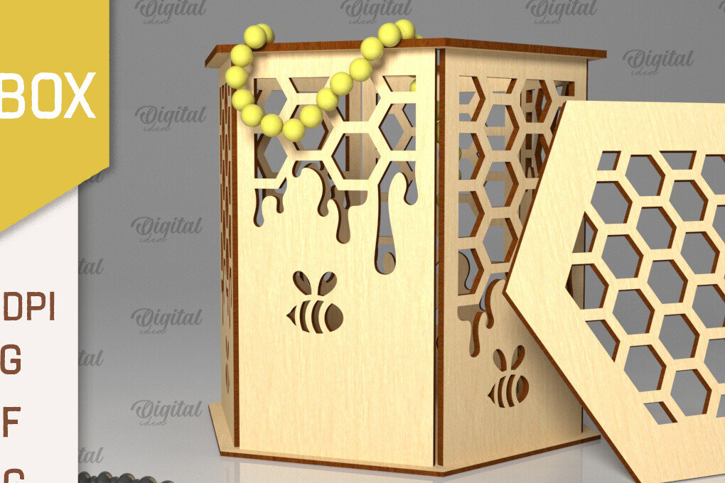 Intra απο ξύλο plywood 3mm-4mm πάχος Bee Gift Box . Μπομπονιέρα Δίασταση 10x10 cm INTRAFABR-102589197