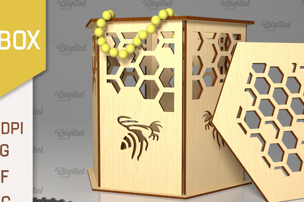 Intra απο ξύλο plywood 3mm-4mm πάχος Bee Gift Box . Μπομπονιέρα Δίασταση 10x10 cm INTRAFABR-102589211