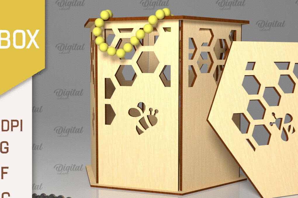 Intra απο ξύλο plywood 3mm-4mm πάχος Bee Gift Box . Μπομπονιέρα Δίασταση 10x10 cm INTRAFABR-102589224