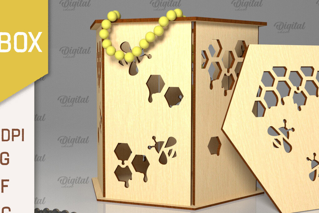 Intra απο ξύλο plywood 3mm-4mm πάχος Bee Gift Box . Μπομπονιέρα Δίασταση 10x10 cm INTRAFABR-102589238