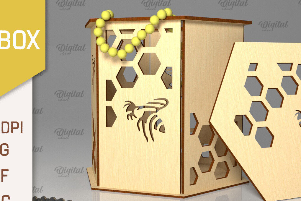 Intra απο ξύλο plywood 3mm-4mm πάχος Bee Gift Box . Μπομπονιέρα Δίασταση 10x10 cm INTRAFABR-102589243