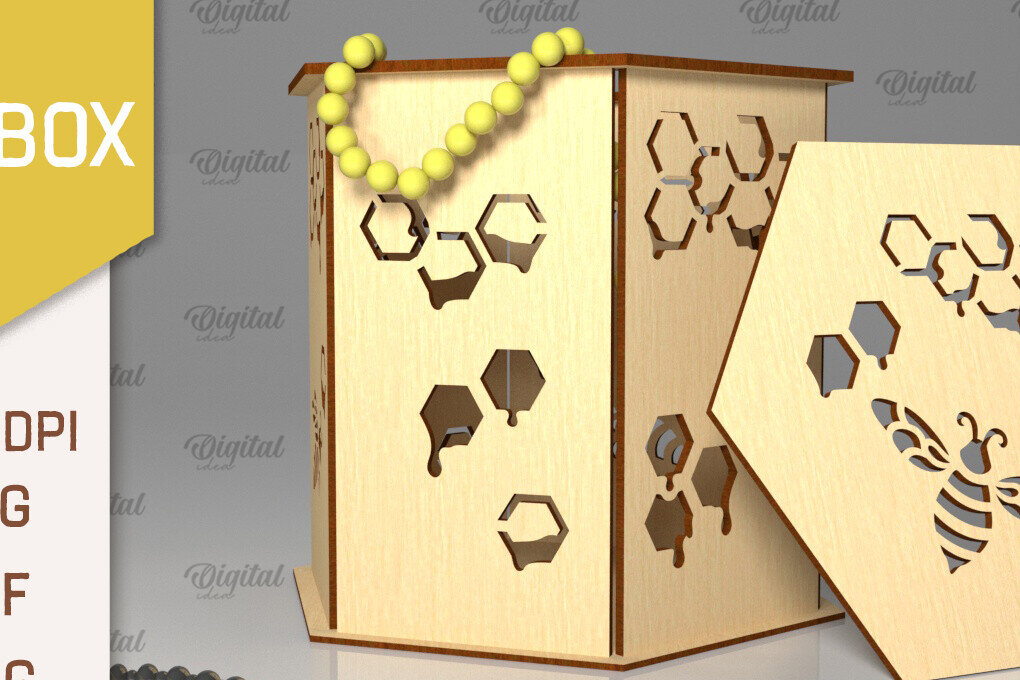 Intra απο ξύλο plywood 3mm-4mm πάχος Bee Gift Box . Μπομπονιέρα Δίασταση 10x10 cm INTRAFABR-102589258