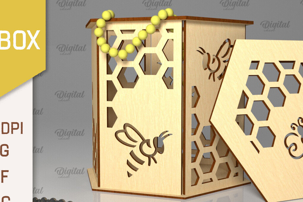 Intra απο ξύλο plywood 3mm-4mm πάχος Bee Gift Box . Μπομπονιέρα Δίασταση 10x10 cm INTRAFABR-102589145