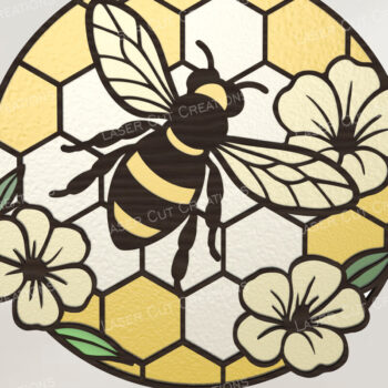 Intra απο ξύλο plywood 3mm-4mm πάχος Bee & Honeycomb Suncatcher Δίασταση 30x20 cm INTRAFABR-125248238 - Image 1