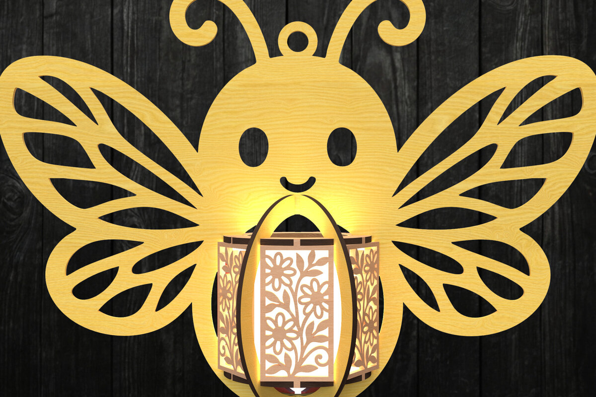 Intra απο ξύλο plywood 3mm-4mm πάχος Bee Lantern – Cute Light Δίασταση 30x20 cm INTRAFABR-121273978
