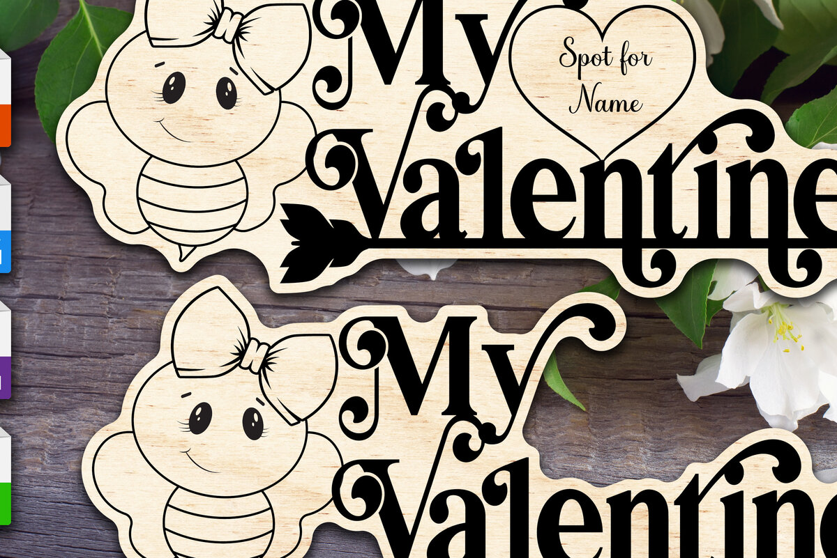 Intra απο ξύλο plywood 3mm-4mm πάχος Bee My Valentine Sign - Στολίδι Δίασταση 8x8 cm INTRAFABR-54302919 - Image 1