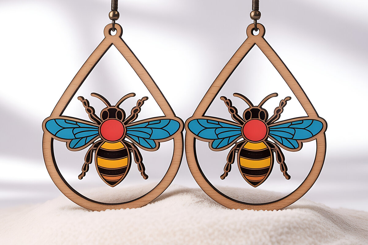 Intra απο ξύλο plywood 3mm-4mm πάχος Σκουλαρίκια Bee Teardrop Cut Δίασταση 3x3 cm INTRAFABR-121542171