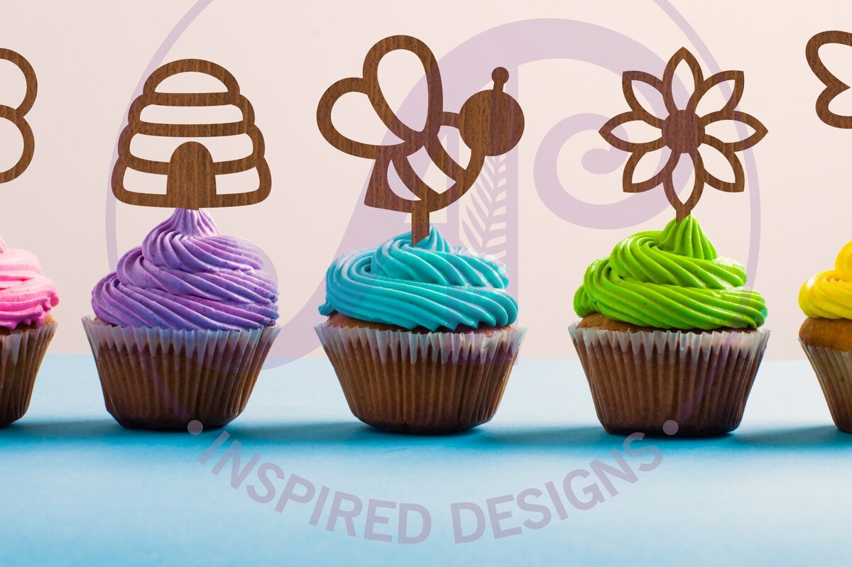Intra απο ξύλο plywood 3mm-4mm πάχος Μπλούζες Cupcake με θέμα τη μέλισσα, 6 σχέδια Δίασταση 30x20 cm INTRAFABR-93272632 - Image 1