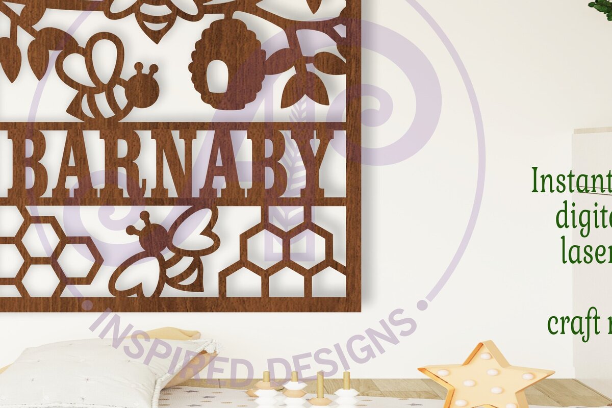 Intra απο ξύλο plywood 3mm-4mm πάχος Σημάδι ονόματος με θέμα τη μέλισσα Δίασταση 6x6 cm INTRAFABR-104083210 - Image 1