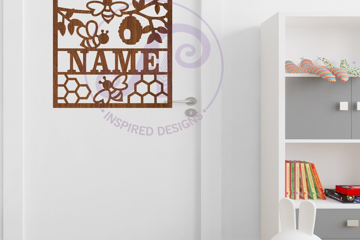 Intra απο ξύλο plywood 3mm-4mm πάχος Σημάδι ονόματος με θέμα τη μέλισσα Δίασταση 6x6 cm INTRAFABR-104083210 - Image 3