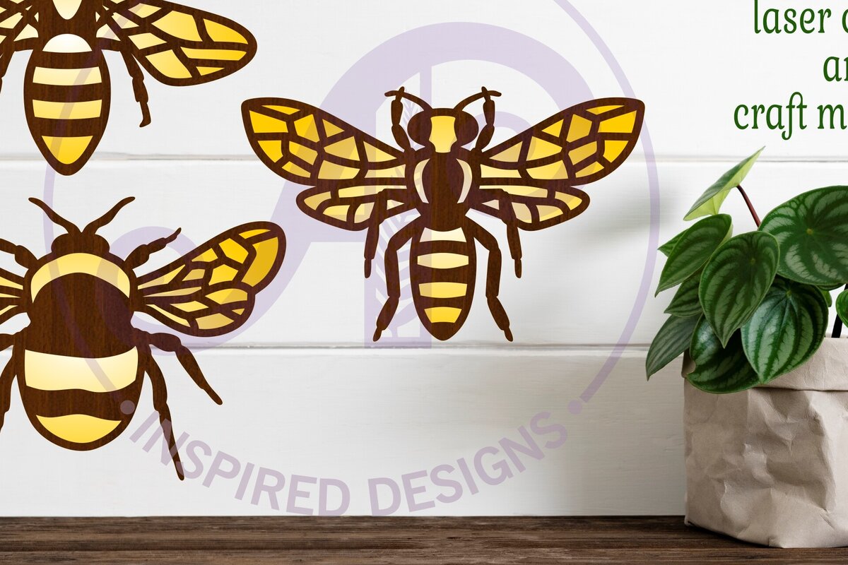 Intra απο ξύλο plywood 3mm-4mm πάχος Σιλουέτες σχεδίασης τοίχων δύο επιπέδων Bee Δίασταση 30x20 cm INTRAFABR-86003705