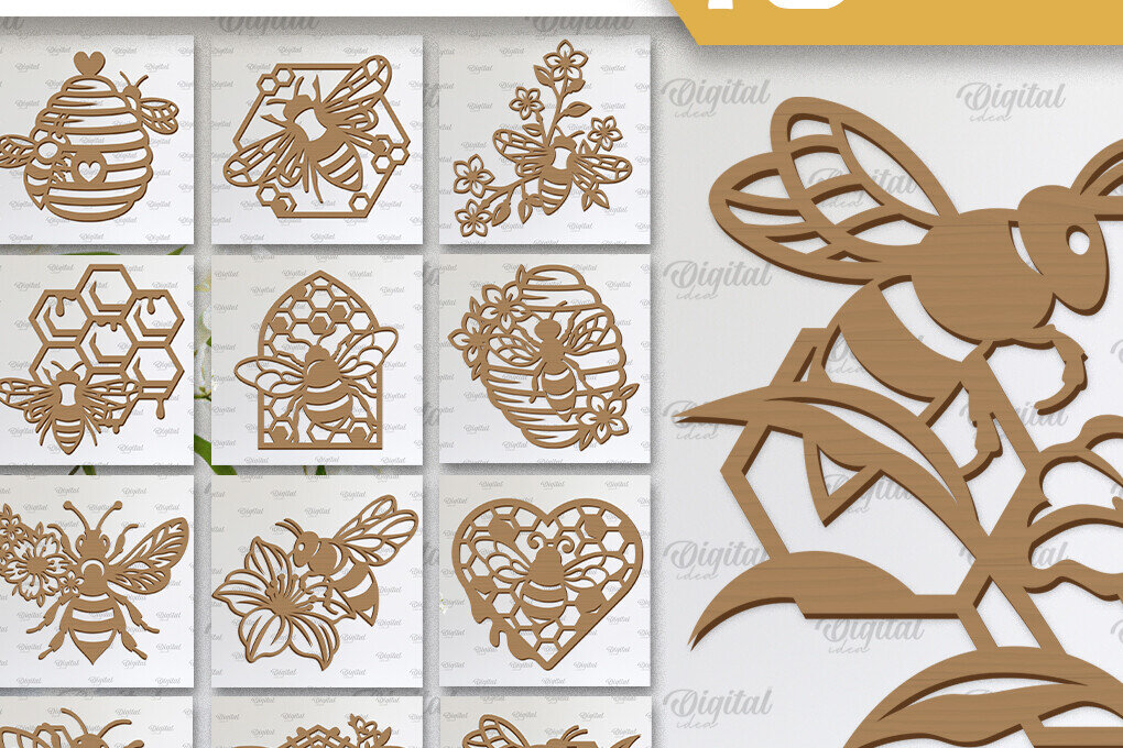 Intra απο ξύλο plywood 3mm-4mm πάχος κοπής με λέιζερ διακόσμηση τοίχου Bee Δίασταση 30x20 cm INTRAFABR-103399540