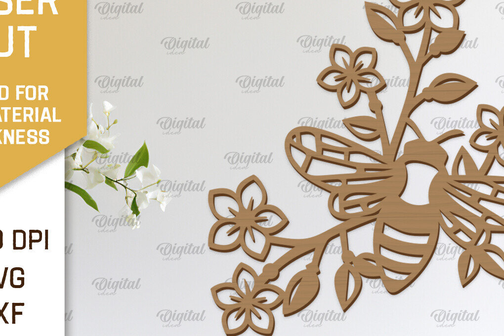 Intra απο ξύλο plywood 3mm-4mm πάχος Διακόσμηση τοίχου μελισσών με λέιζερ. Honey Bee Δίασταση 30x20 cm INTRAFABR-103366855