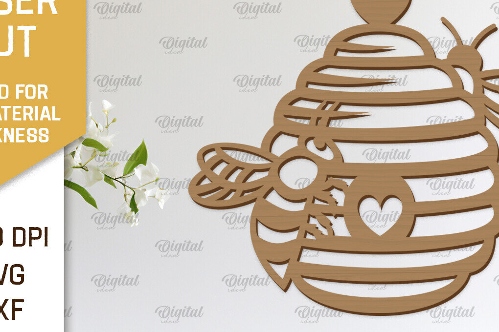 Intra απο ξύλο plywood 3mm-4mm πάχος Διακόσμηση τοίχου μελισσών με λέιζερ. Honey Bee Δίασταση 30x20 cm INTRAFABR-103366924