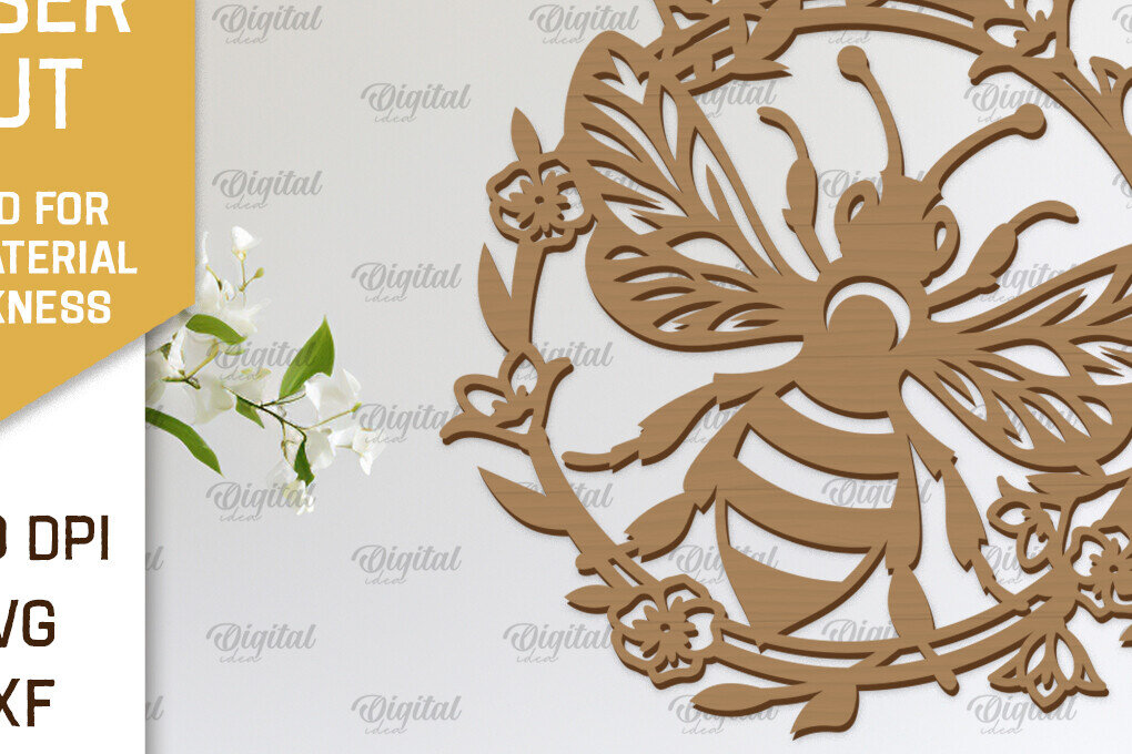 Intra απο ξύλο plywood 3mm-4mm πάχος Διακόσμηση τοίχου μελισσών με λέιζερ. Honey Bee Δίασταση 30x20 cm INTRAFABR-103367011