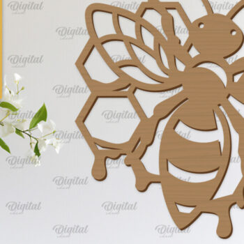 Intra απο ξύλο plywood 3mm-4mm πάχος Διακόσμηση τοίχου μελισσών με λέιζερ. Honey Bee Δίασταση 30x20 cm INTRAFABR-103366632 - Image 1