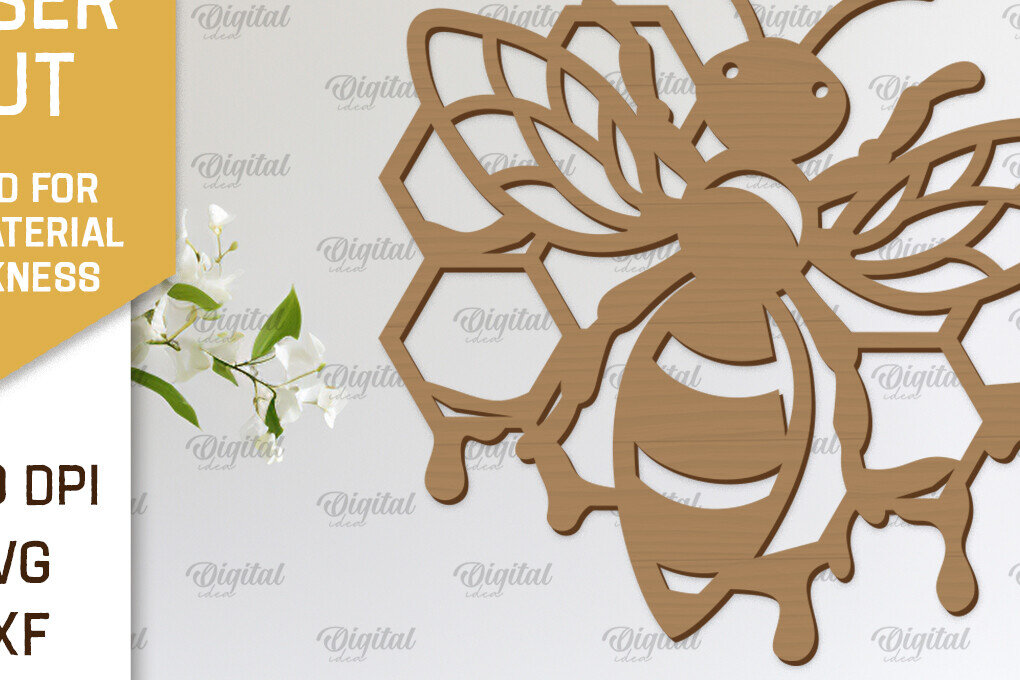 Intra απο ξύλο plywood 3mm-4mm πάχος Διακόσμηση τοίχου μελισσών με λέιζερ. Honey Bee Δίασταση 30x20 cm INTRAFABR-103366632