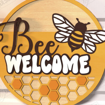 Intra απο ξύλο plywood 3mm-4mm πάχος Bee Welcome Sign Cut  | Σημάδι πόρτας Δίασταση 30x20 cm INTRAFABR-123502369 - Image 1