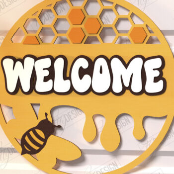 Intra απο ξύλο plywood 3mm-4mm πάχος Bee Welcome Sign Cut  | Σημάδι πόρτας Δίασταση 30x20 cm INTRAFABR-123502373 - Image 1