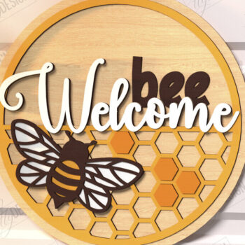 Intra απο ξύλο plywood 3mm-4mm πάχος Bee Welcome Sign Cut  | Σημάδι πόρτας Δίασταση 30x20 cm INTRAFABR-123502365 - Image 1