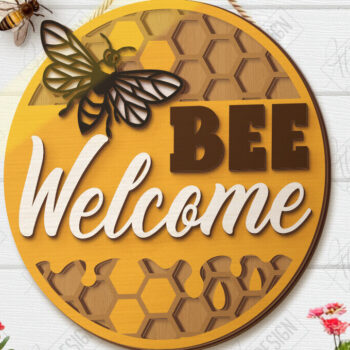 Intra απο ξύλο plywood 3mm-4mm πάχος Bee Welcome Sign Cut  | Καλοκαίρι |CNC Δίασταση 30x20 cm INTRAFABR-123572627 - Image 1