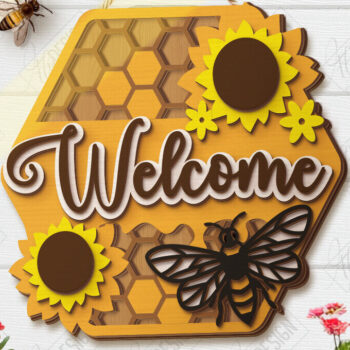 Intra απο ξύλο plywood 3mm-4mm πάχος Bee Welcome Sign Cut  | Καλοκαίρι |CNC Δίασταση 30x20 cm INTRAFABR-123572630 - Image 1