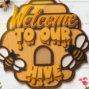 Intra απο ξύλο plywood 3mm-4mm πάχος Bee Welcome Sign Cut  | Καλοκαίρι |CNC Δίασταση 30x20 cm INTRAFABR-123572625 - Image 1