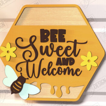Intra απο ξύλο plywood 3mm-4mm πάχος Bee Welcome Sign Cut  | Επιγραφή τοίχου Δίασταση 30x20 cm INTRAFABR-123600492 - Image 1